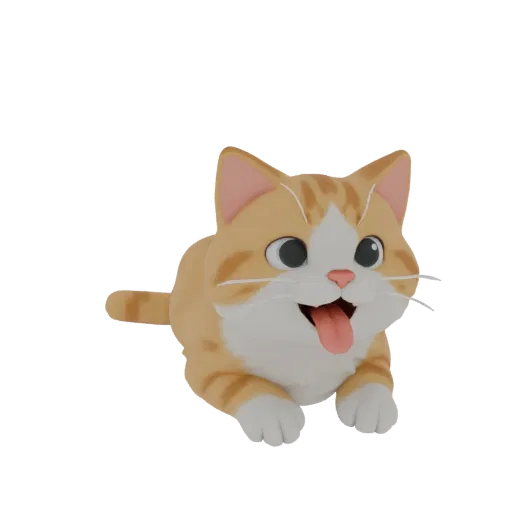 3D model of an orange kitten with its tongue out, Minecraft-style, lying down.