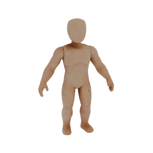 3D-Modell einer Menschenfigur in neutraler Pose, mit detaillierter Anatomie und tonähnlicher Textur.