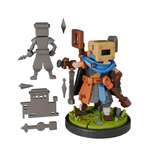 Anteprima modello 3D stilizzato Dungeon Toy Photo Set che mostra parti stratificate, vista gioco a tre quarti, profondità e s