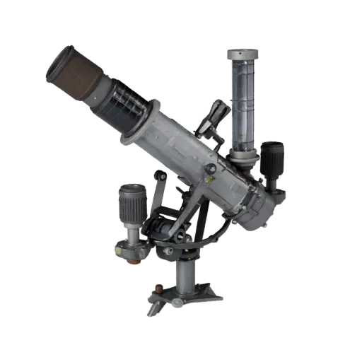 Portable Star Tracker 3D model, three-quarter front view, Unreal Engine viewport, showing metal tubes, form detail.