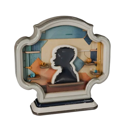 Luxury Wall Art Stylized 3D model, living room, stylized isometric render, ceramic detail.