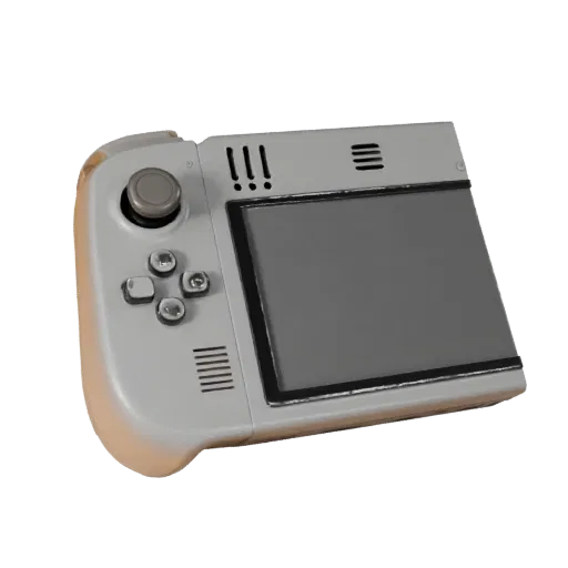 Next Gen Handheld Console Realistisches 3D-Modell, Dreiviertel-Studio-Rendering, zeigt matten Kunststoff, Konsolenproportione