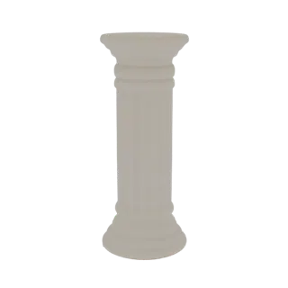 Modelo 3D de um clássico pedestal de coluna jônica estriada com capitel detalhado e base escalonada, renderizado em tom neutr