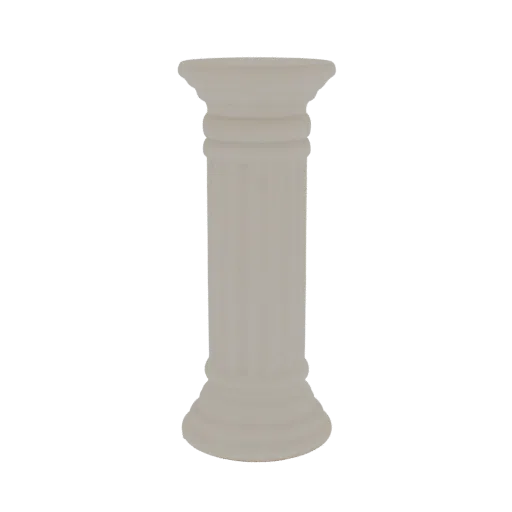 3D model of a classic fluted Ionic column pedestal with a detailed capital and stepped base, rendered in a neutral tone.