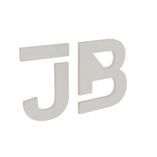 Un rendering 3D di due lettere bianche, 'J' e 'B', posizionate una accanto all'altra su uno sfondo bianco.