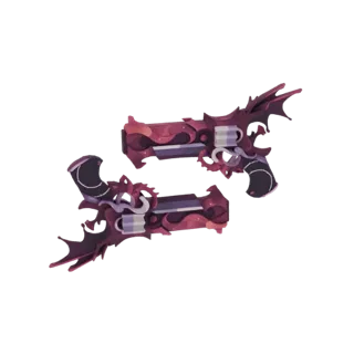 A 3D render of two intricately designed revolvers with a dark red and purple dragon theme, presented against a white backgrou