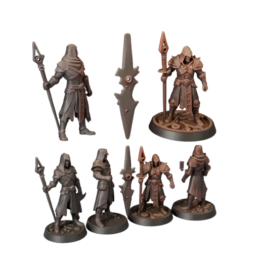 Fantasy Wizard Miniature modular kit 3D model preview showing silhouette, top-down kitbash view, pose and resin detail