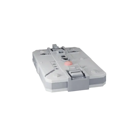 Modern Pressure Plate Low Poly 3D model, game viewport three-quarter view, showing metal hinges, form detail.