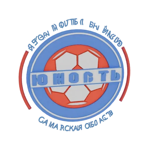 3D model of the FC Yunost Samarskaya Oblast logo, featuring a soccer ball and club name in Russian.