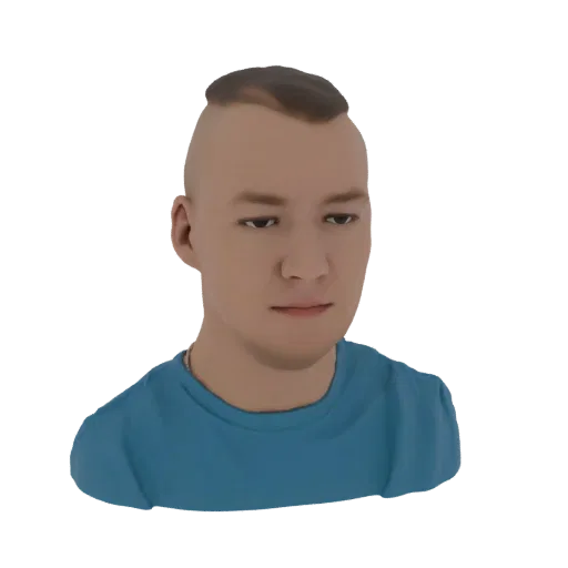 3D model render of a man's bust with a modern undercut hairstyle and a blue t-shirt, against a black background.