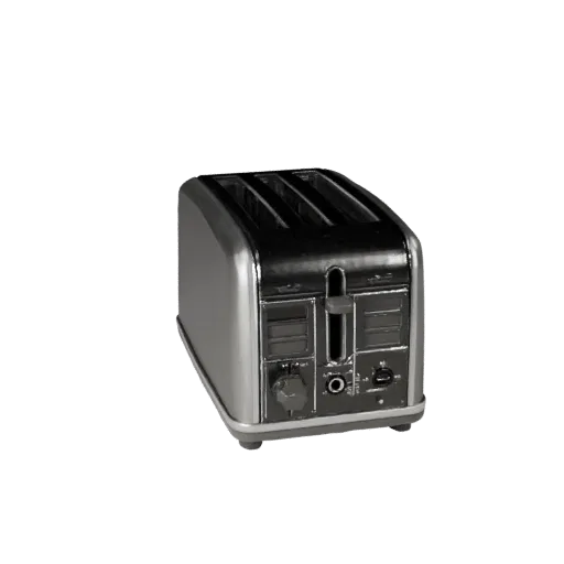 Retro Toaster Product Viz 3D model, dining room, three-quarter studio product render, plastic detail.
