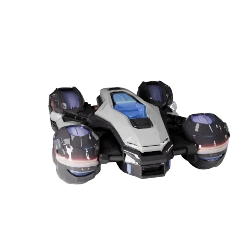 Hover Bike 3D-Modell, Dreiviertel-Studioansicht, Blender-fertiges Fahrzeug-Asset mit futuristischen Paneelen, Antriebszonen u