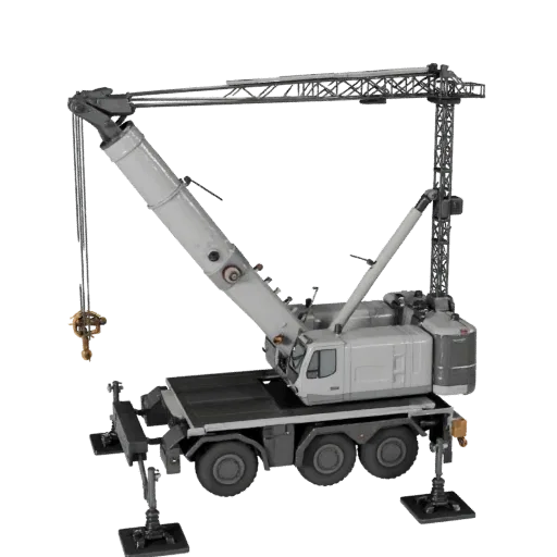 Modelo 3D de Grúa Móvil, vista de estudio a tres cuartos, activo de vehículo listo para Blender con proporciones de brazo de