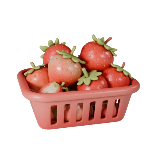 Market Strawberry Basket Stylized 3D model, stylized isometric render, showing skin pores, recognizable fruit forms.