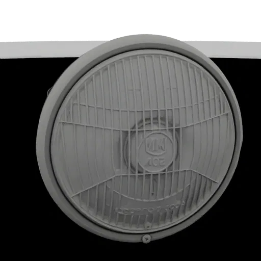 3D model of a vintage round headlight with a metal grille and an 'ACE' logo in the center, set against a black background.