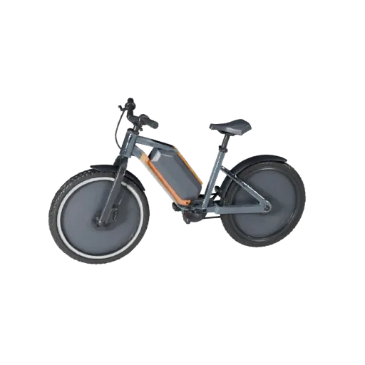 Modelo 3D de Bicicleta Eléctrica Low Poly, vista de juego a tres cuartos, activo de vehículo low-poly con equilibrio de cuadr