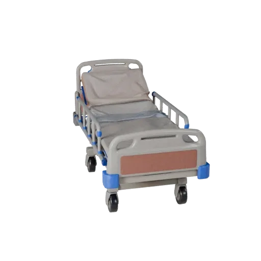 Ward Hospital Bed Stylized 3D model, stylized isometric render, showing painted metal, clinical silhouette.