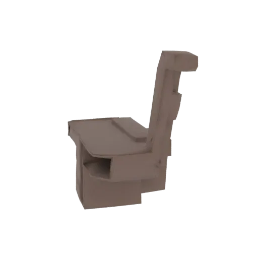 3D model of a modern, minimalist office chair with an integrated desk, viewed from the side.