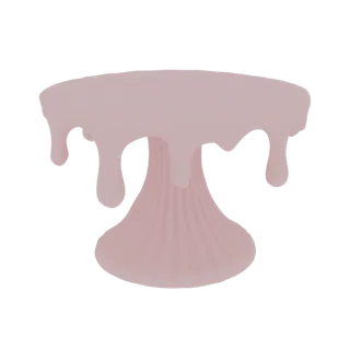 A 3D model of a pink cake stand with a dripping effect cascading down its fluted pedestal base.