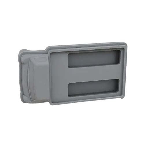 Draufsicht eines grauen 3D-Modells eines klassischen Vans mit offener Ladefläche.