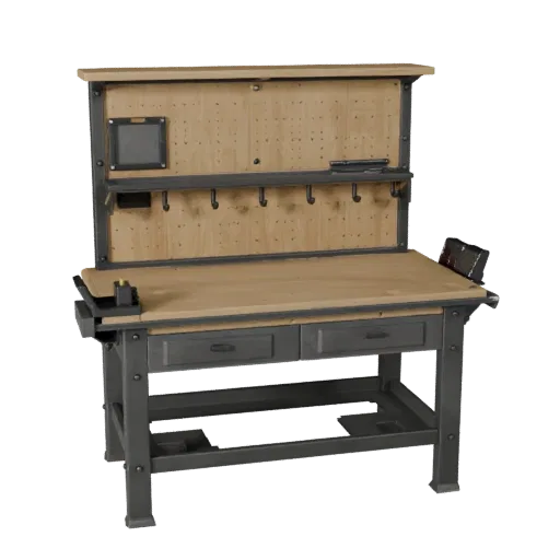 Maker Workbench Modular 3D model, isometric modular kit view, showing steel frames, stable fixtures.
