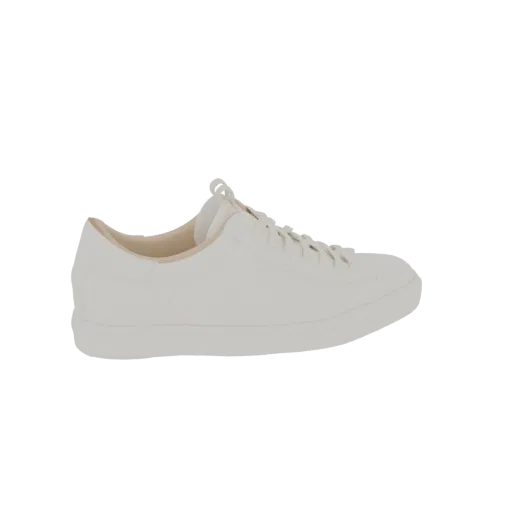 Modello 3D di una sneaker classica in pelle bianca, vista di lato, che mostra il suo design pulito e il materiale testurizzat