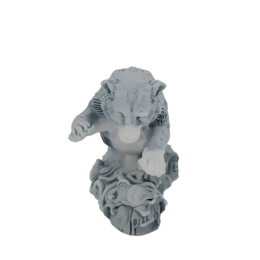 3D model of a grey bear cub reaching down to catch a fish in swirling water
