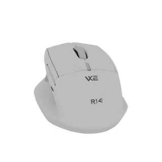 3D model of white VXE R1 SE mouse shell without scroll wheel, front and slight side view