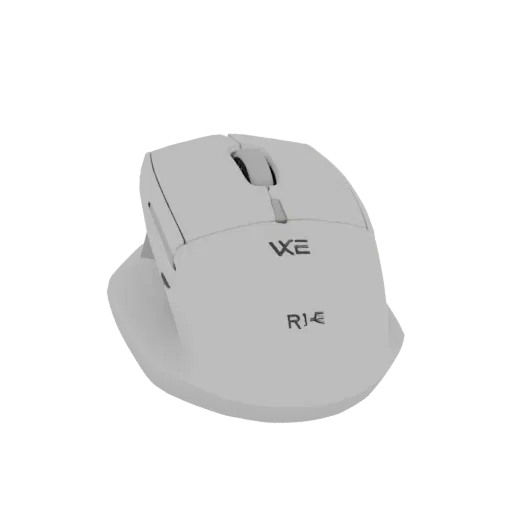 3D model of white VXE R1 SE mouse shell without scroll wheel, front and slight side view
