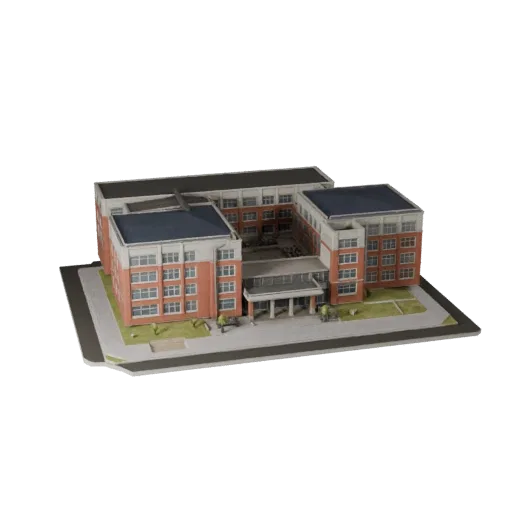 School Building Blender-ready 3D model, Blender studio render view, showing public building materials and architectural detail