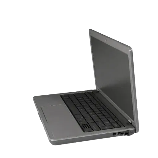 Ultrabook Portable Workstation Realistic 3D model, three-quarter studio render, showing brushed metal, open lid angle.