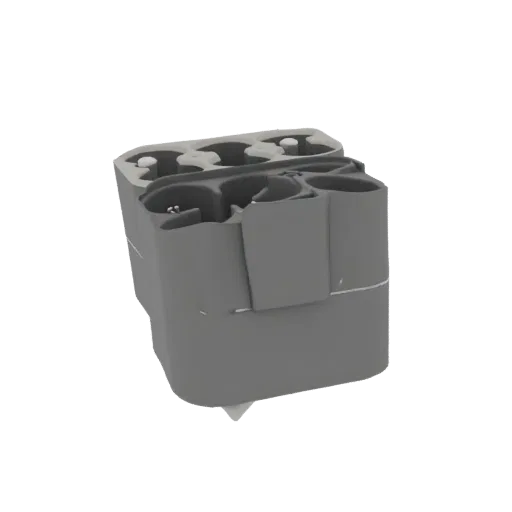 A 3D render of a gray modular battery holder designed to store multiple batteries in an organized fashion.