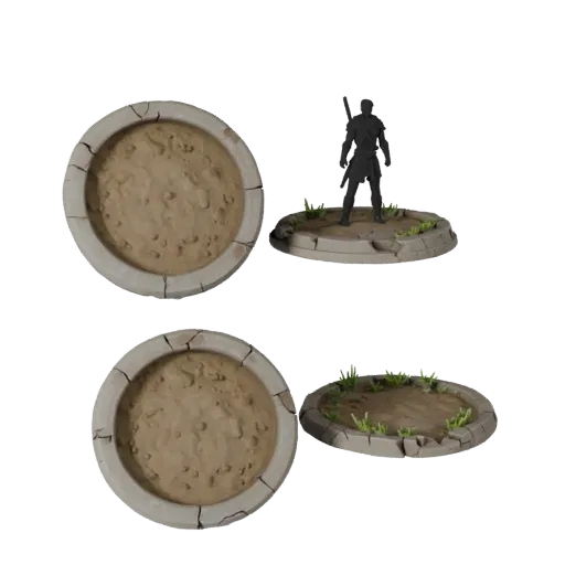 Ruined Round Base Produkt-Rendering 3D-Modell-Vorschau, die die Randform, eine Dreiviertel-Studioansicht zeigt