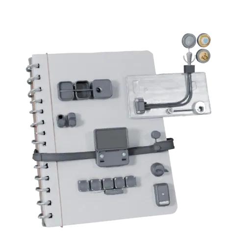 Home Office Notebook 3D model, three-quarter front view, Unreal Engine viewport, showing plastic, form detail.