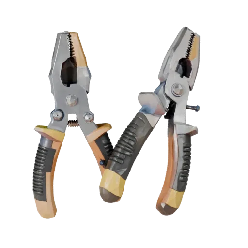 Vintage Pliers Low Poly 3D model, game viewport three-quarter view, showing painted metal, clear grip zones.