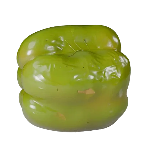 Garden Bell Pepper Realistic 3D model, three-quarter studio render, showing leaf veins, clear vegetable silhouettes.