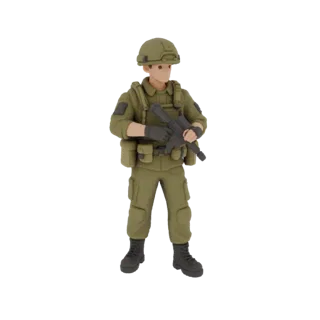 3D model of a soldier in modern Russian gear (2026) with assault rifle, on a white background