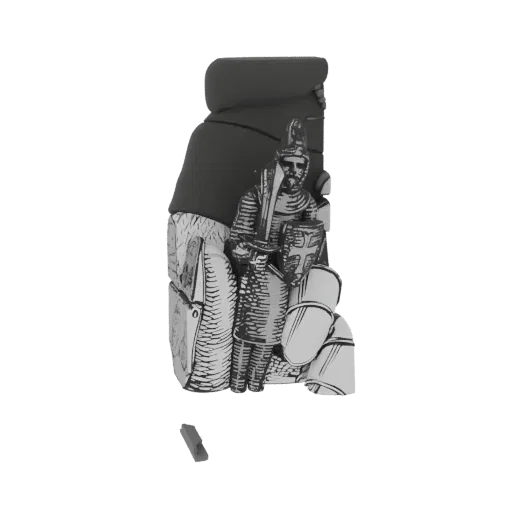 3D model render of a medieval knight chess piece, holding a shield and sword, with intricate armor details.