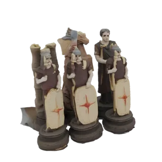 3D model of three Roman legionaries with shields, detailed armor, and historical accuracy, suitable for 3D printing and games