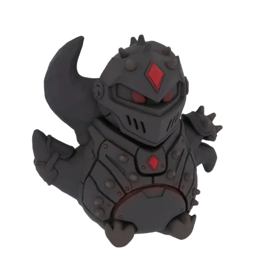 3D model of a Dark Knight creature with dark armor, red accents, and a menacing helmet, presented on a white background.