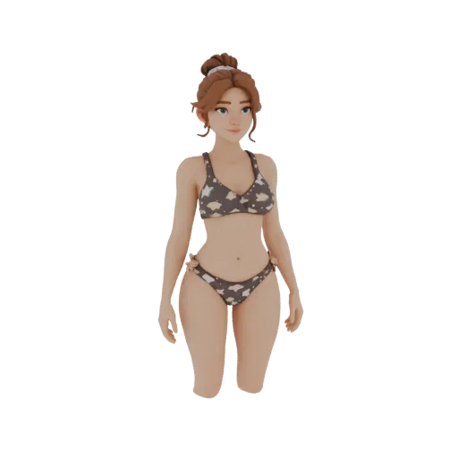 Modèle 3D figurine poupée Nastya Kamenskikh en maillot de bain imprimé nuages, debout.