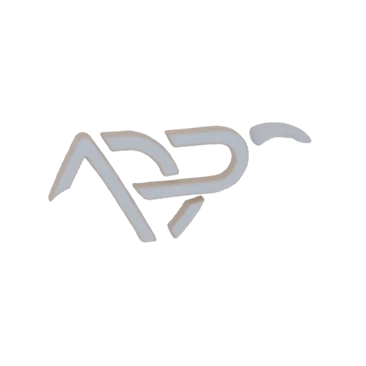 3D render of a minimalist, abstract horse logo in a light gray material, with flowing lines forming a dynamic silhouette.