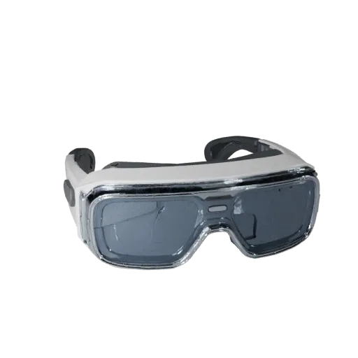 Luxury Smart Glasses Low Poly 3D model, game viewport three-quarter view, showing silicone, wearable fit.