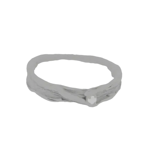 A 3D render of a textured silver ring with a small, clear gemstone set in the center, presented on a white background.