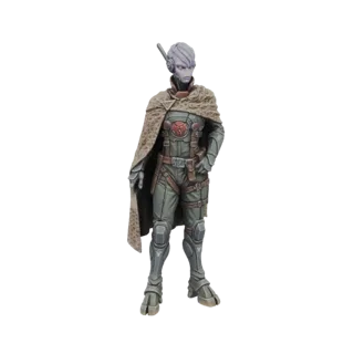 3D-Modell eines Sci-Fi Alien Soldaten mit Tarnumhang und taktischer Rüstung, stehend mit neutralem Gesichtsausdruck.