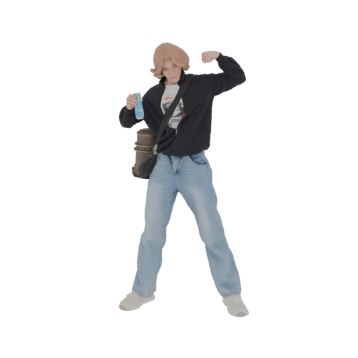Young Man Flexing with Water Bottle