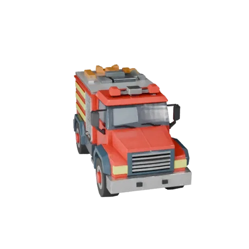 Modello 3D Low Poly Camion dei Pompieri per Unity & Unreal PBR Asset