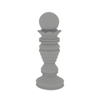 A 3D model of a classic chess pawn, rendered in a neutral gray, against a white background.