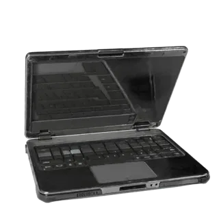 Rugged Convertible Notebook 3D model, three-quarter front view, AR viewer studio render, showing detail and scale.