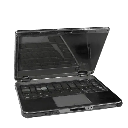 Rugged Convertible Notebook 3D model, three-quarter front view, AR viewer studio render, showing detail and scale.
